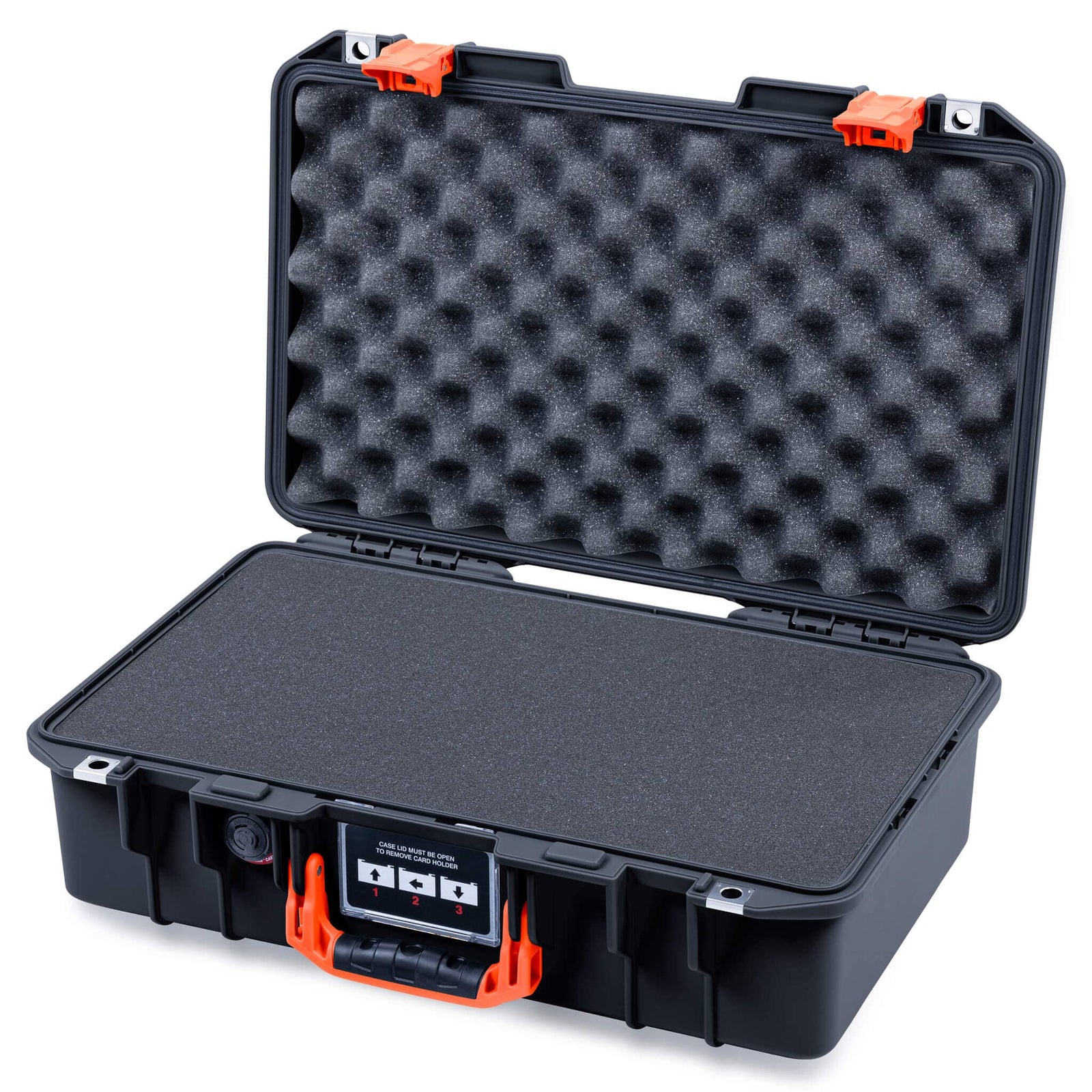 Pelican 1485 Air Case, Black with Orange Latches Pick & Pluck Foam with Convolute Lid Foam ColorCase 014850-0001-110-151