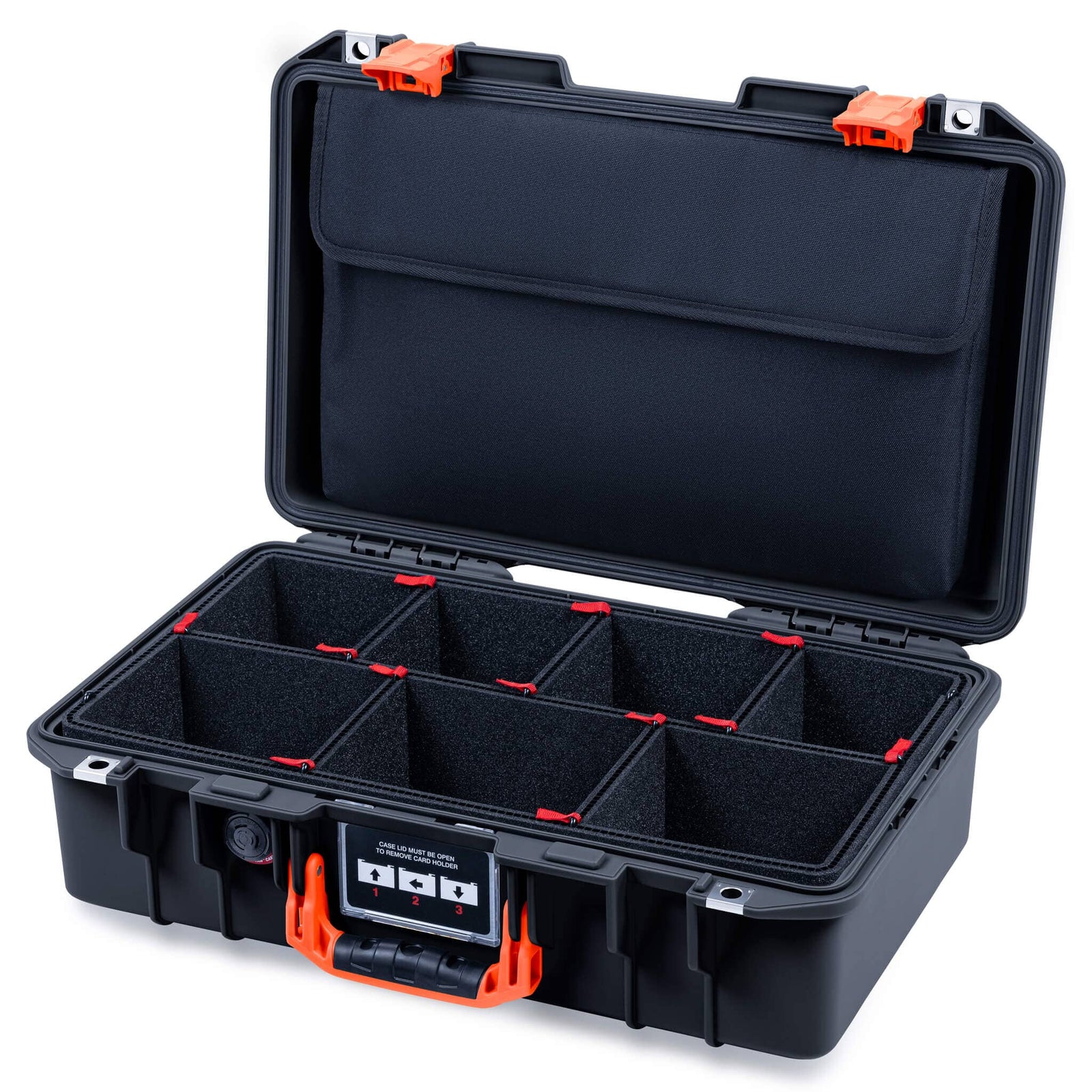 Pelican 1485 Air Case, Black with Orange Latches TrekPak Divider System with Computer Pouch ColorCase 014850-0220-110-151