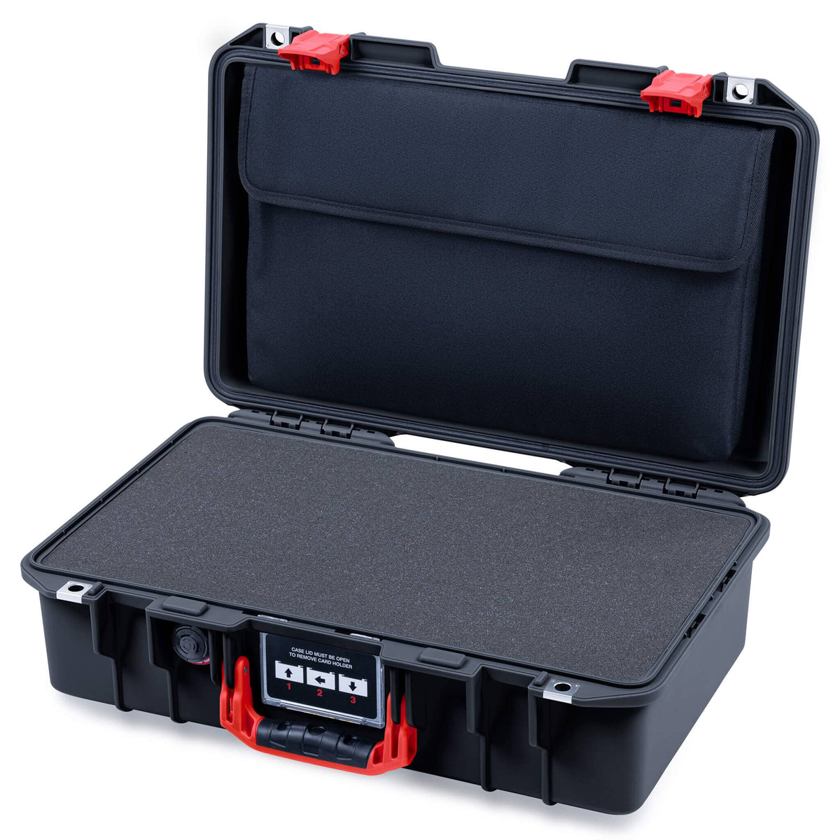 Pelican 1485 Air Case, Black with Red Latches Pick & Pluck Foam with Computer Pouch ColorCase 014850-0201-110-321