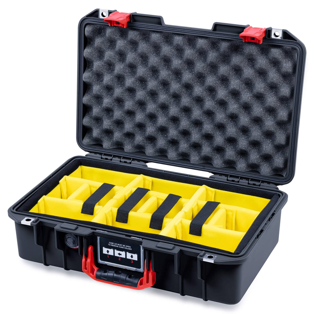 Pelican 1485 Air Case, Black with Red Latches Yellow Padded Microfiber Dividers with Convolute Lid Foam ColorCase 014850-0010-110-321