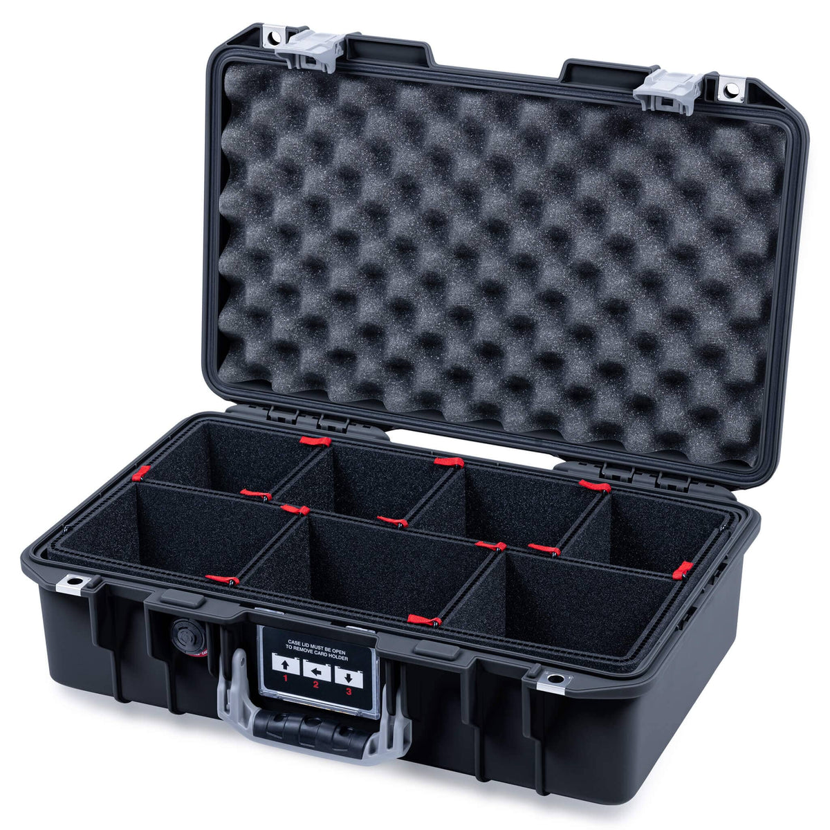Pelican 1485 Air Case, Black with Silver Latches TrekPak Divider System with Convolute Lid Foam ColorCase 014850-0020-110-181