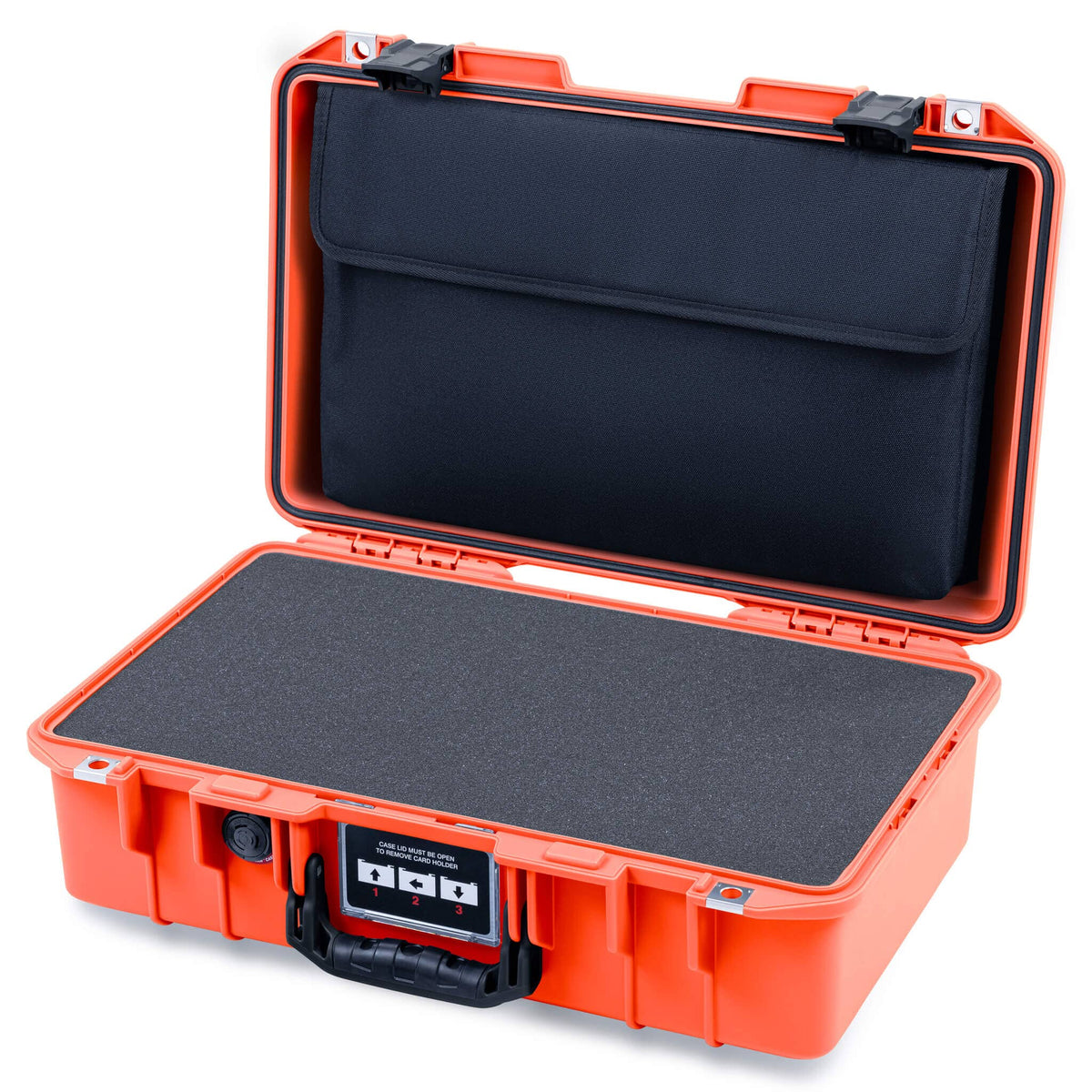 Pelican 1485 Air Case, Orange with Black Latches Pick &amp; Pluck Foam with Computer Pouch ColorCase 014850-0201-150-111
