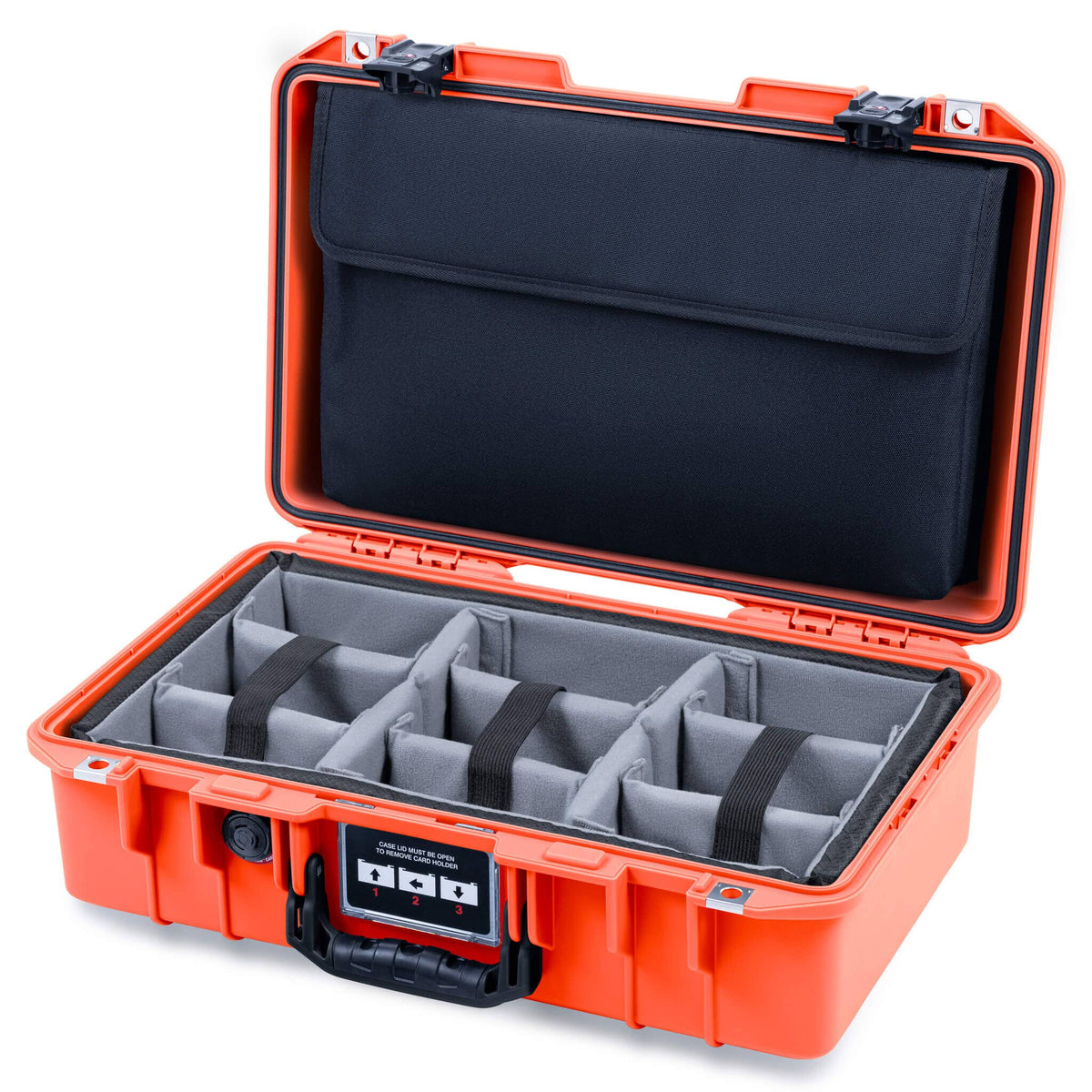 Pelican 1485 Air Case, Orange with Black Handle & TSA Locking Latches Gray Padded Microfiber Dividers with Laptop Computer Lid Pouch ColorCase 014850-0270-150-L10
