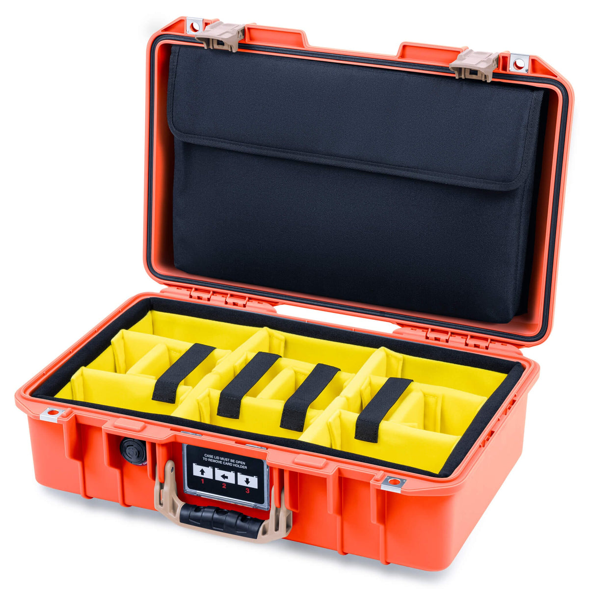 Pelican 1485 Air Case, Orange with Desert Tan Latches Yellow Padded Microfiber Dividers with Computer Pouch ColorCase 014850-0210-150-311