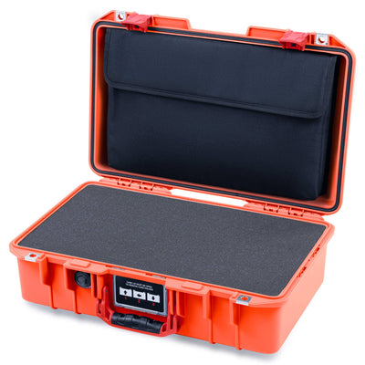 Pelican 1485 Air Case, Orange with Red Handle & Latches Pick & Pluck Foam with Laptop Computer Lid Pouch ColorCase 014850-0201-150-321