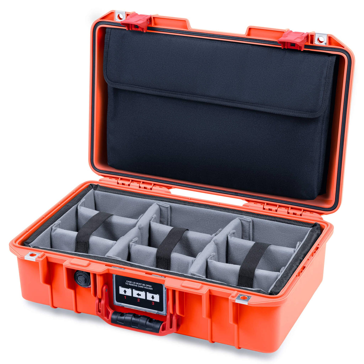 Pelican 1485 Air Case, Orange with Red Handle &amp; Latches Gray Padded Microfiber Dividers with Laptop Computer Lid Pouch ColorCase 014850-0270-150-321