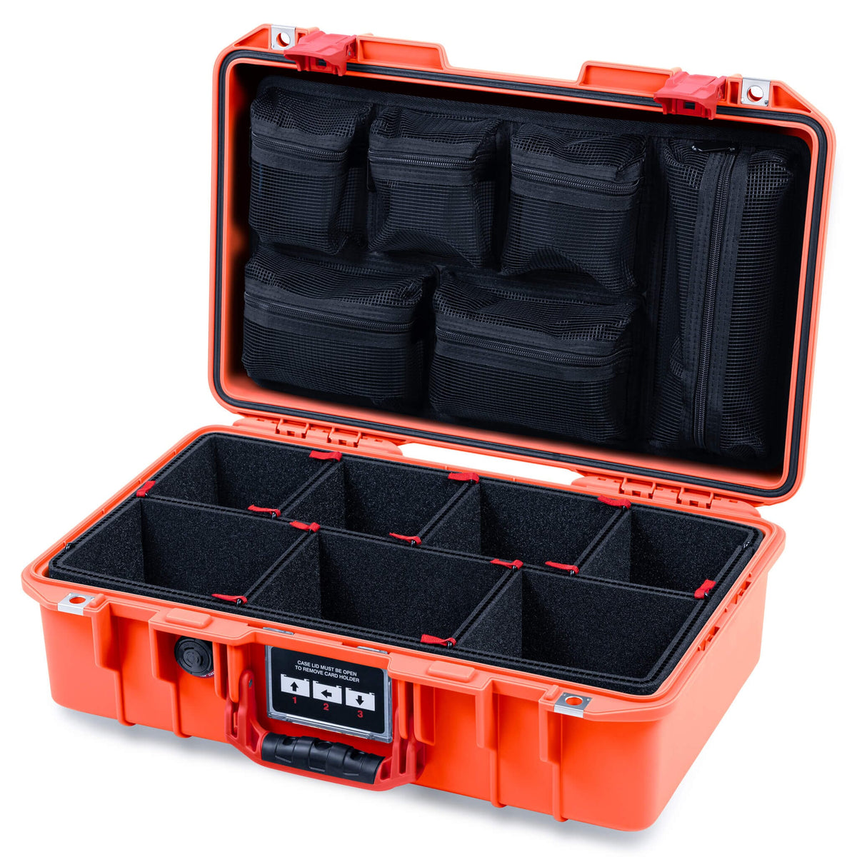 Pelican 1485 Air Case, Orange with Red Handle &amp; Latches TrekPak Divider System with Mesh Lid Organizer ColorCase 014850-0120-150-321