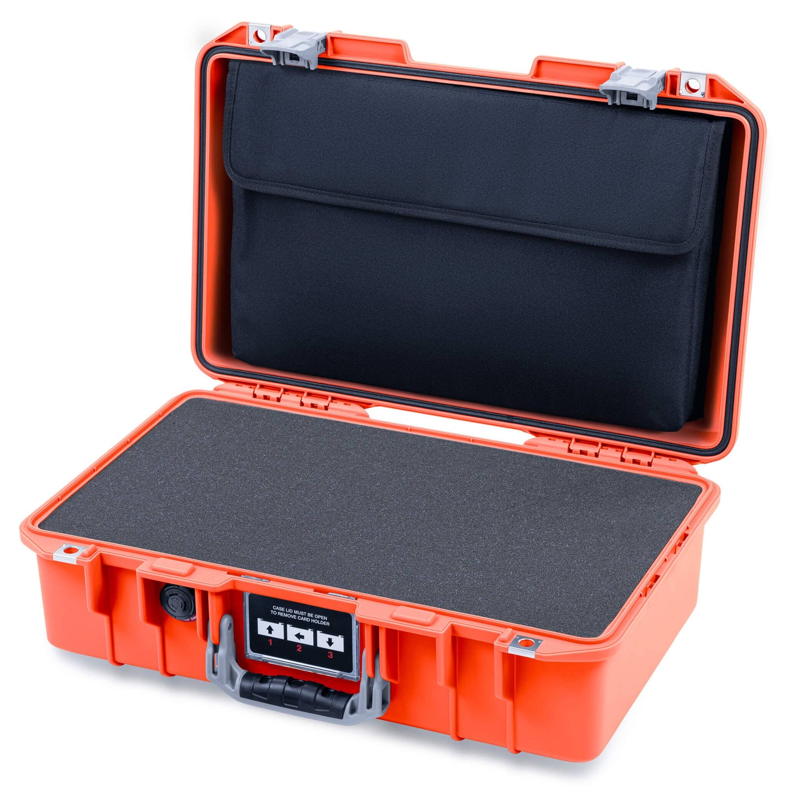 Pelican 1485 Air Case, Orange with Silver Latches Pick & Pluck Foam with Computer Pouch ColorCase 014850-0201-150-181