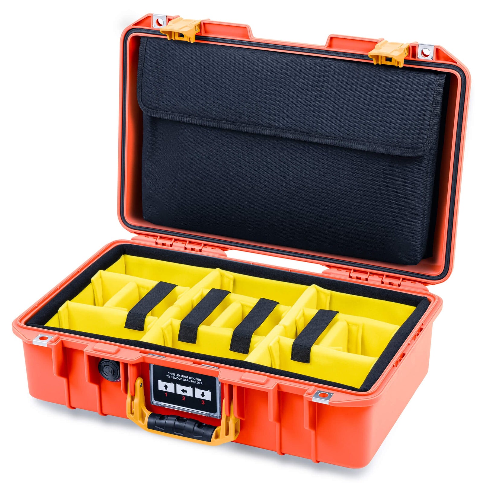 Pelican 1485 Air Case, Orange with Yellow Handle & Latches Yellow Padded Microfiber Dividers with Laptop Computer Lid Pouch ColorCase 014850-0210-150-241