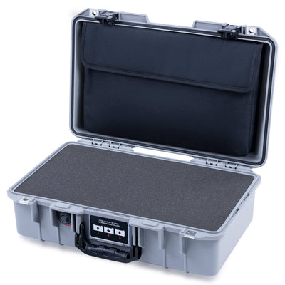 Pelican 1485 Air Case, Silver with Black Handle & TSA Locking Latches Pick & Pluck Foam with Laptop Computer Lid Pouch ColorCase 014850-0201-180-L10