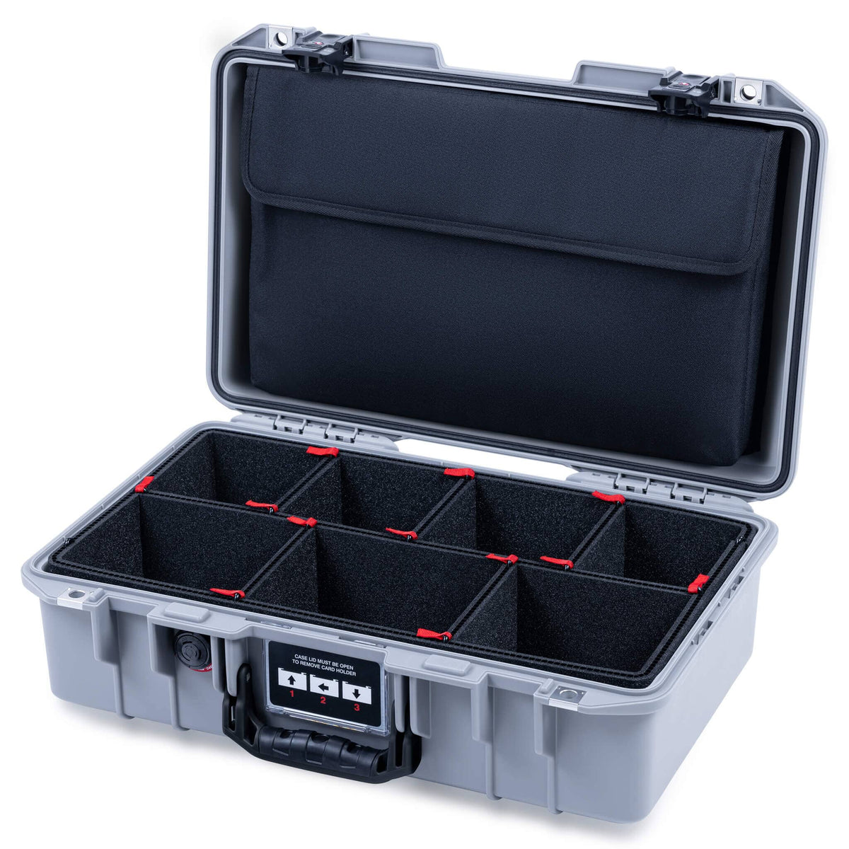 Pelican 1485 Air Case, Silver with Black Handle &amp; TSA Locking Latches TrekPak Divider System with Laptop Computer Lid Pouch ColorCase 014850-0220-180-L10