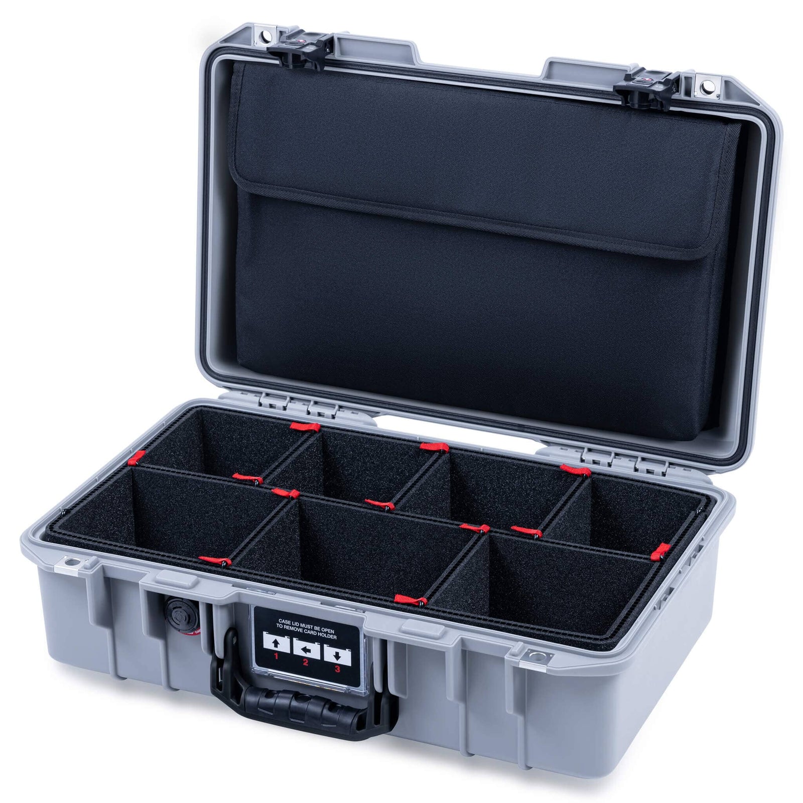 Pelican 1485 Air Case, Silver with Black Handle & TSA Locking Latches TrekPak Divider System with Laptop Computer Lid Pouch ColorCase 014850-0220-180-L10