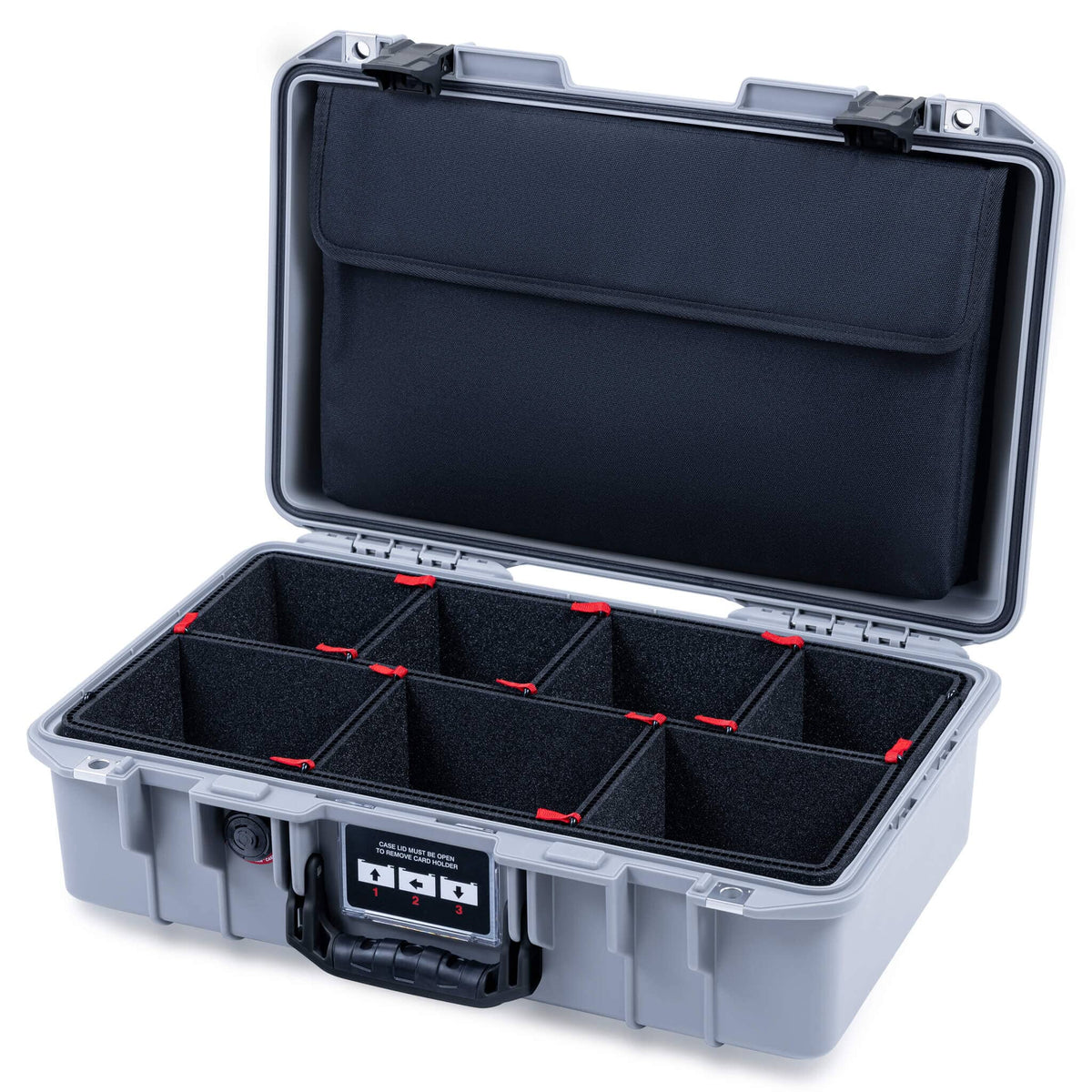 Pelican 1485 Air Case, Silver with Black Latches Pick &amp; Pluck Foam with Computer Pouch ColorCase 014850-0201-180-111