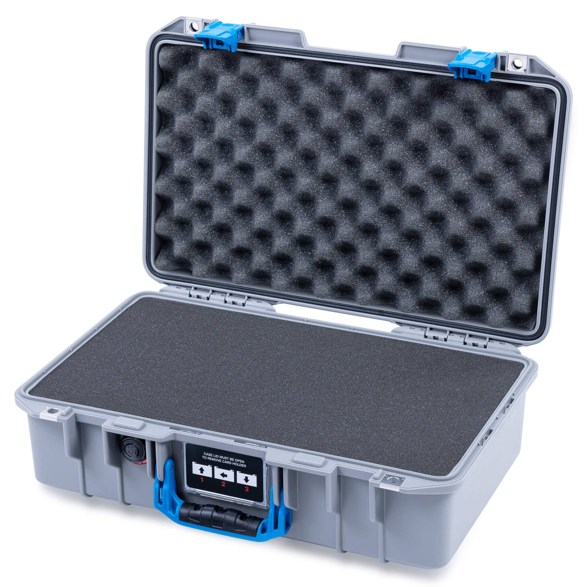 Pelican 1485 Air Case, Silver with Blue Latches Pick &amp; Pluck Foam with Computer Pouch ColorCase 014850-0201-180-121
