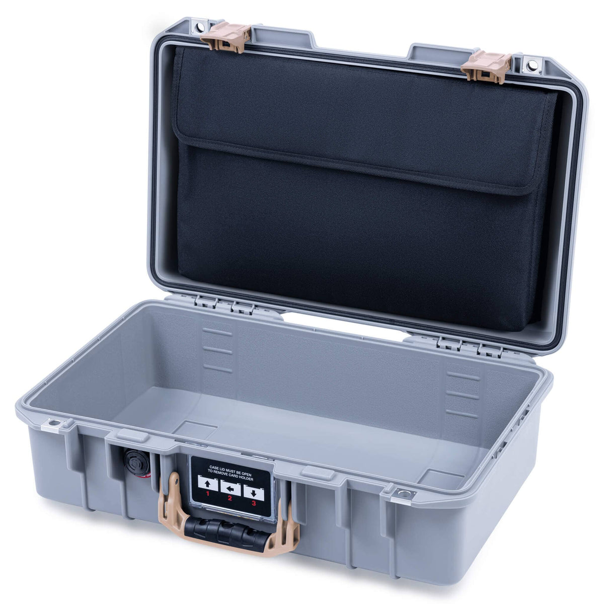 Pelican 1485 Air Case, Silver with Desert Tan Handle &amp; Latches Laptop Computer Lid Pouch Only ColorCase 014850-0200-180-311
