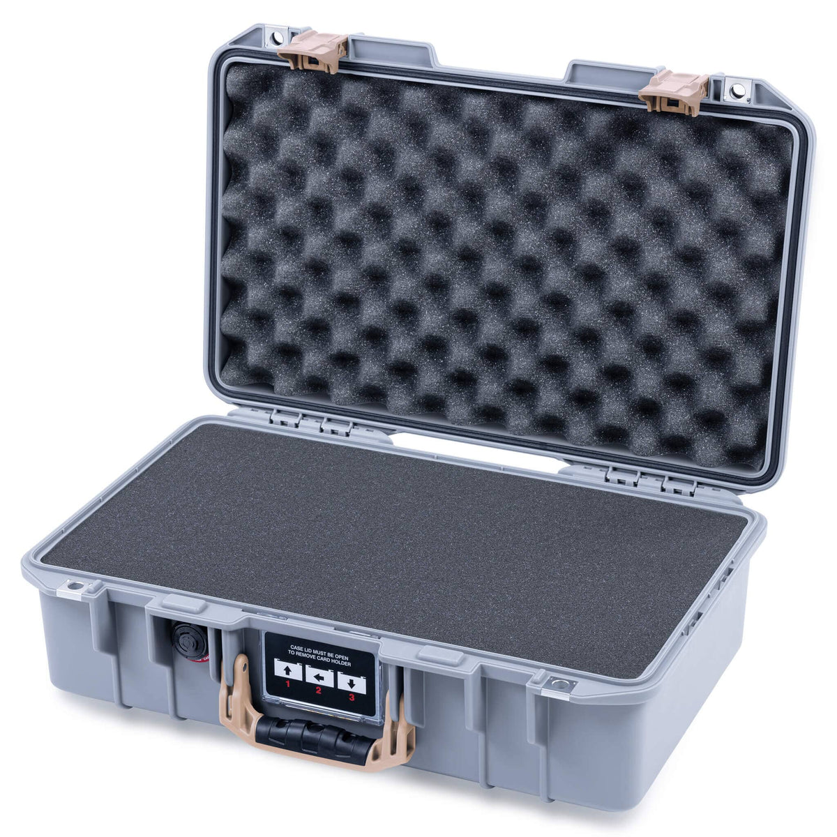 Pelican 1485 Air Case, Silver with Desert Tan Handle &amp; Latches Pick &amp; Pluck Foam with Convoluted Lid Foam ColorCase 014850-0001-180-311