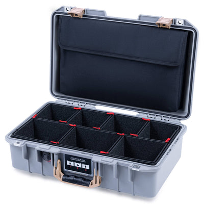 Pelican 1485 Air Case, Silver with Desert Tan Handle & Latches TrekPak Divider System with Laptop Computer Lid Pouch ColorCase 014850-0220-180-311