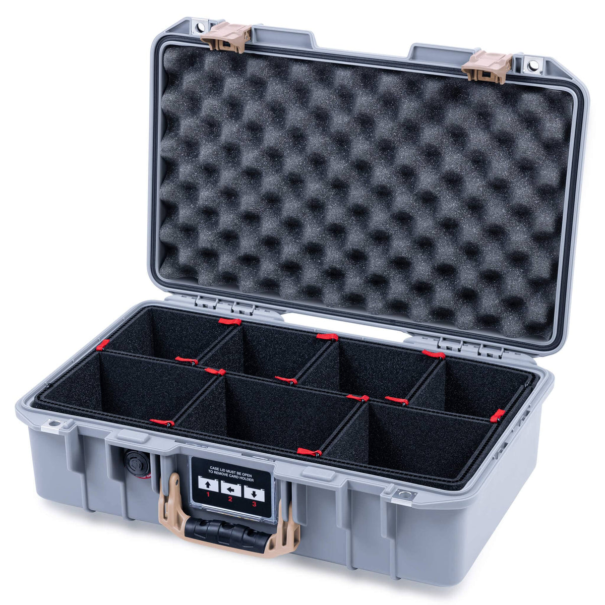 Pelican 1485 Air Case, Silver with Desert Tan Handle &amp; Latches TrekPak Divider System with Convoluted Lid Foam ColorCase 014850-0020-180-311