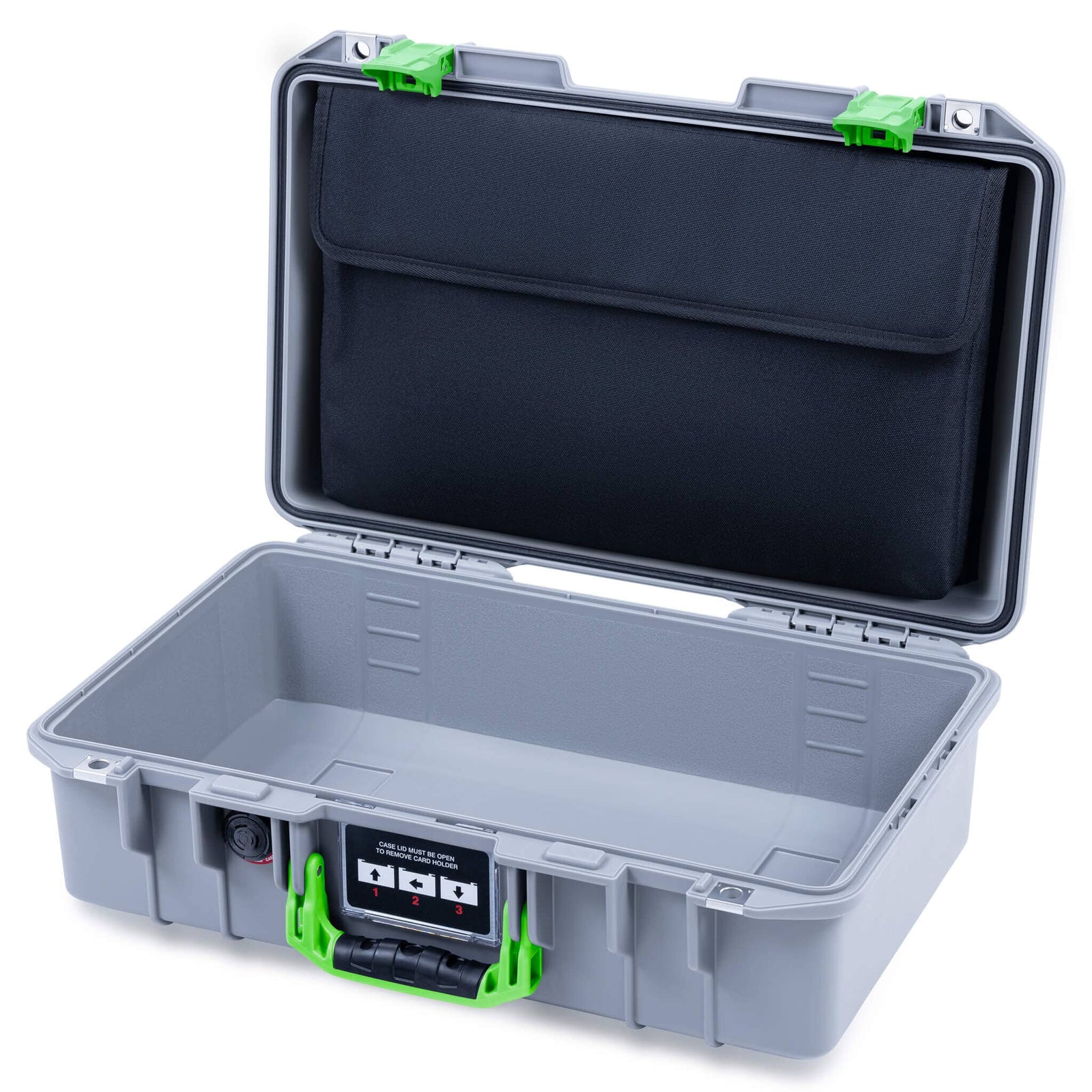 Pelican 1485 Air Case, Silver with Lime Green Latches ColorCase 