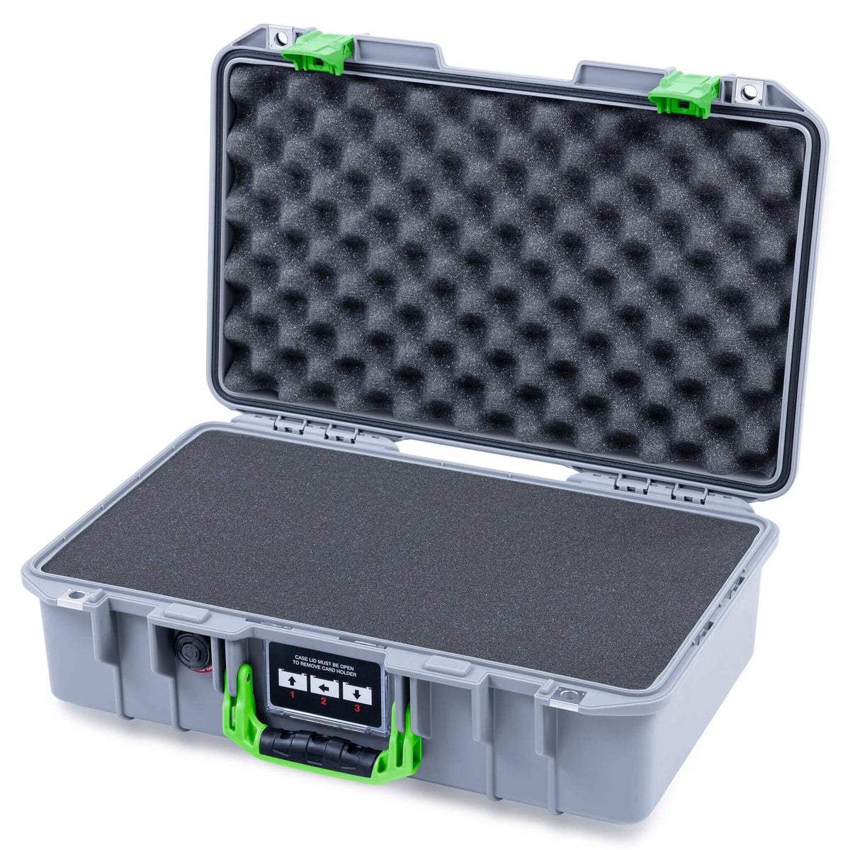 Pelican 1485 Air Case, Silver with Lime Green Latches Pick &amp; Pluck Foam with Convolute Lid Foam ColorCase 014850-0001-180-301