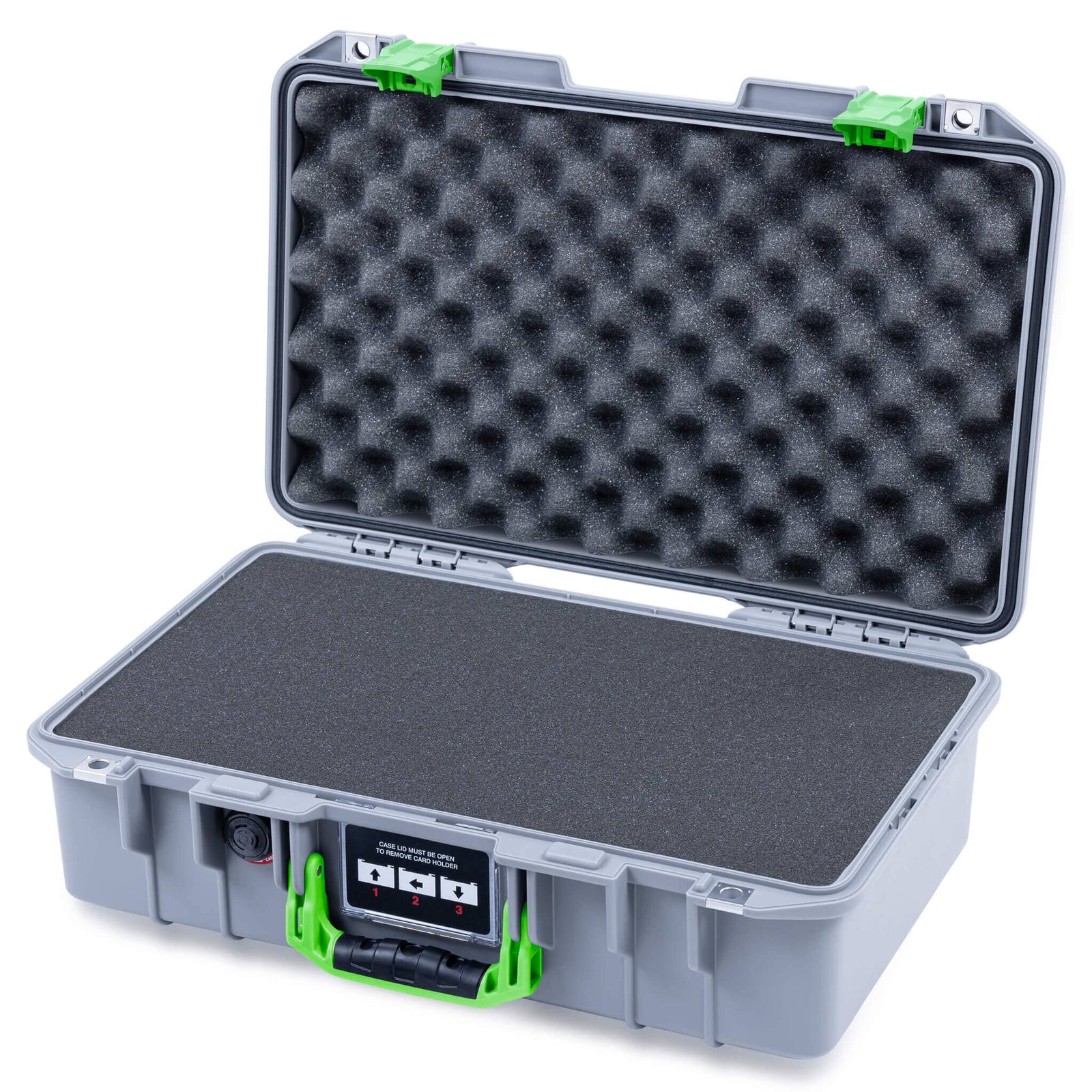 Pelican 1485 Air Case, Silver with Lime Green Latches Pick & Pluck Foam with Convolute Lid Foam ColorCase 014850-0001-180-301