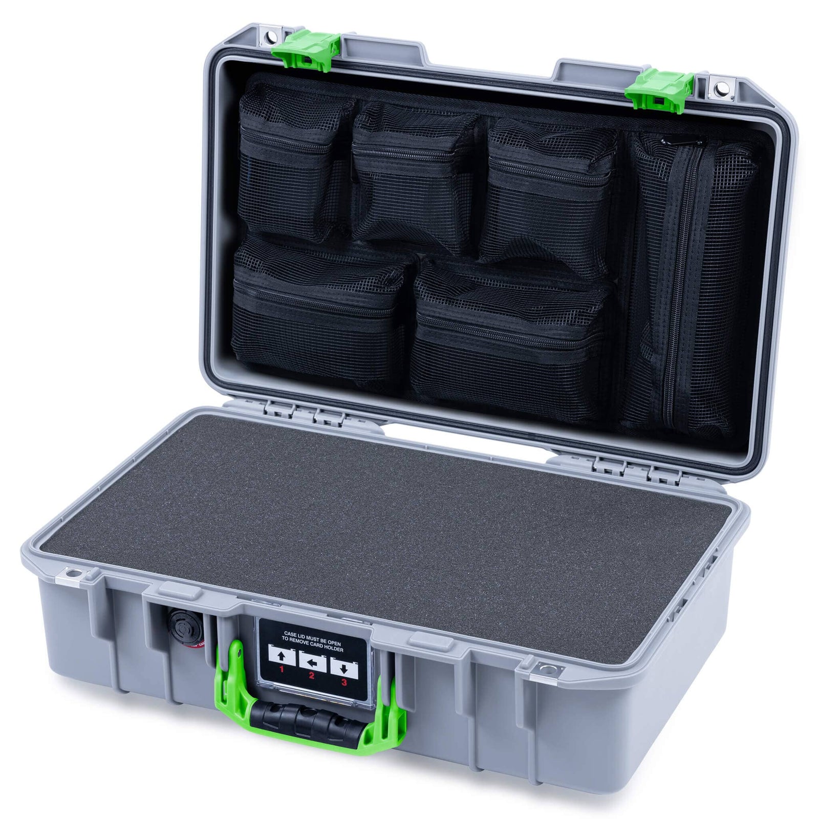 Pelican 1485 Air Case, Silver with Lime Green Latches ColorCase 