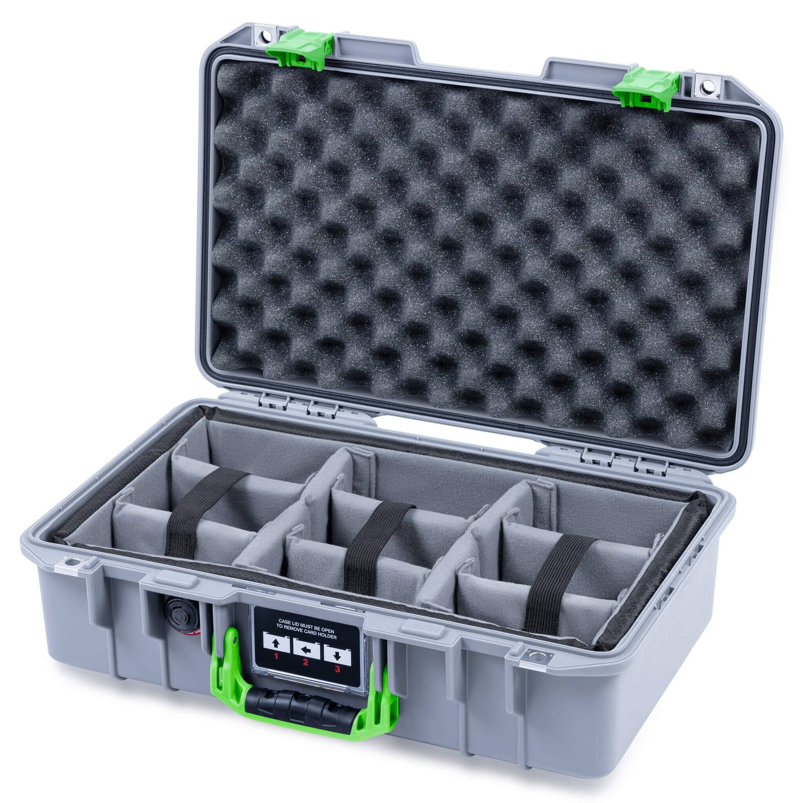 Pelican 1485 Air Case, Silver with Lime Green Latches ColorCase 