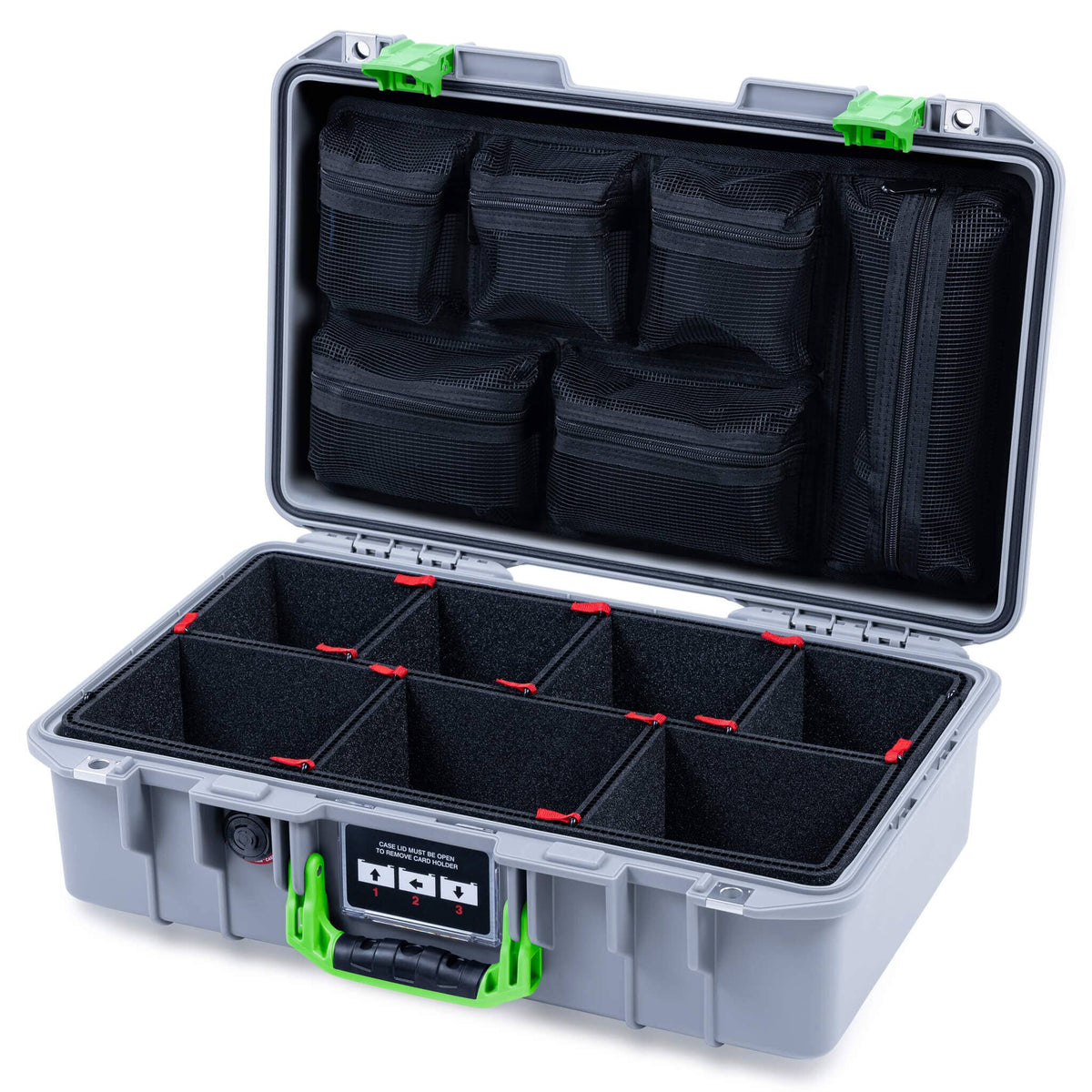 Pelican 1485 Air Case, Silver with Lime Green Latches ColorCase 