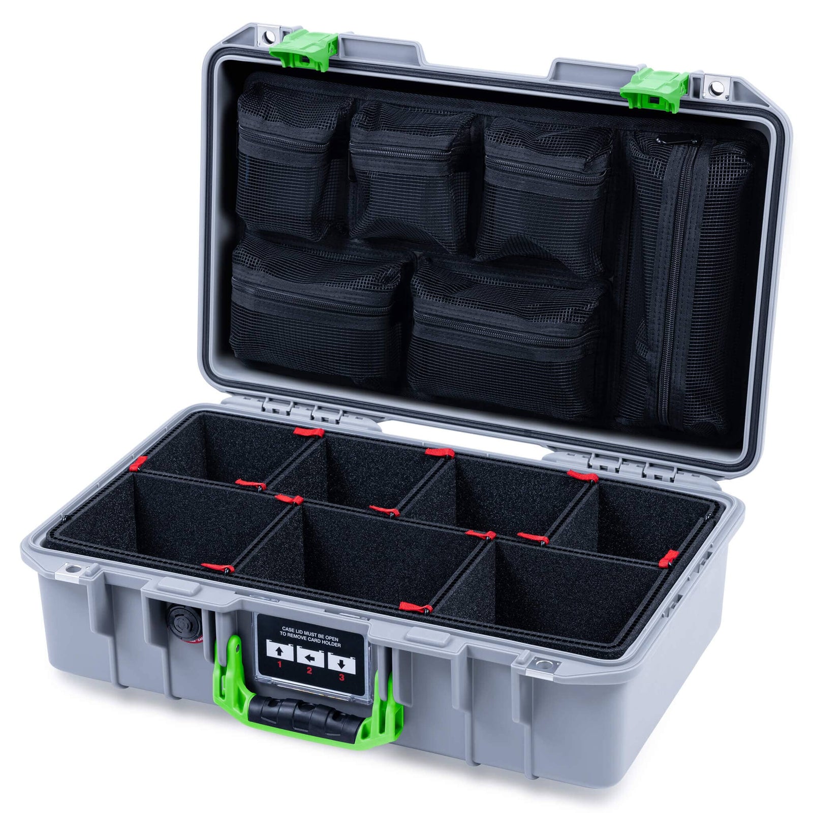 Pelican 1485 Air Case, Silver with Lime Green Latches ColorCase 