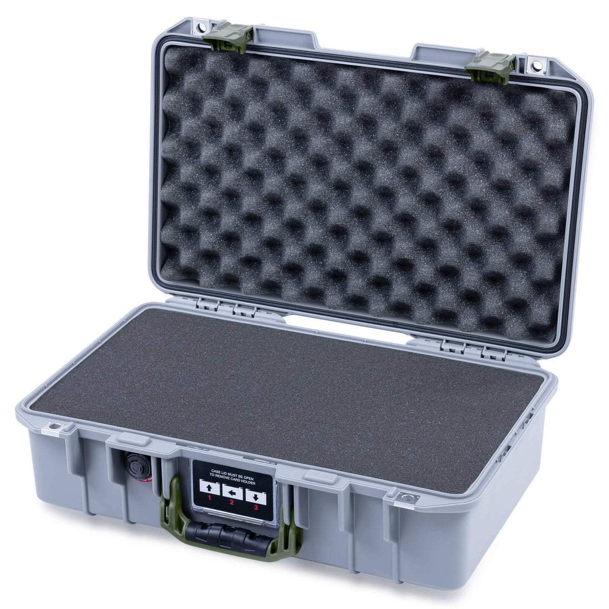 Pelican 1485 Air Case, Silver with OD Green Handle &amp; Latches Pick &amp; Pluck Foam with Convoluted Lid Foam ColorCase 014850-0001-180-131