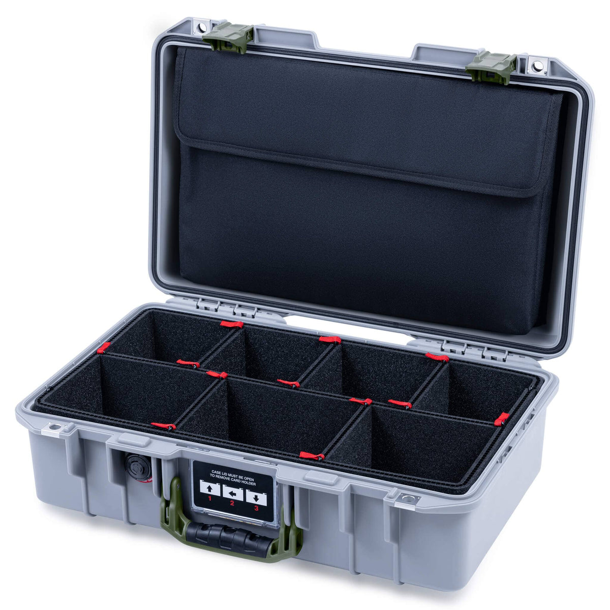 Pelican 1485 Air Case, Silver with OD Green Handle &amp; Latches TrekPak Divider System with Laptop Computer Lid Pouch ColorCase 014850-0220-180-131