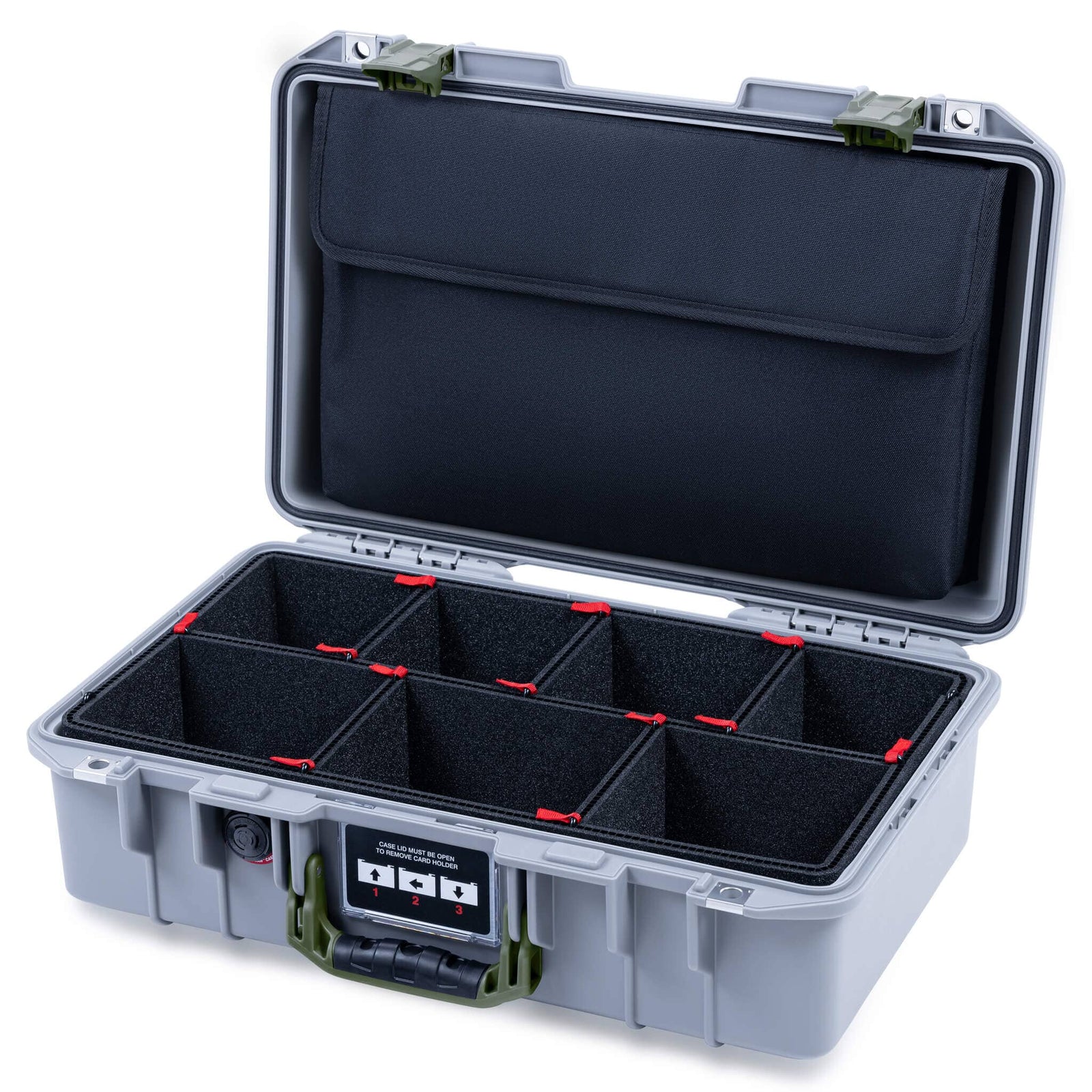 Pelican 1485 Air Case, Silver with OD Green Handle & Latches TrekPak Divider System with Laptop Computer Lid Pouch ColorCase 014850-0220-180-131