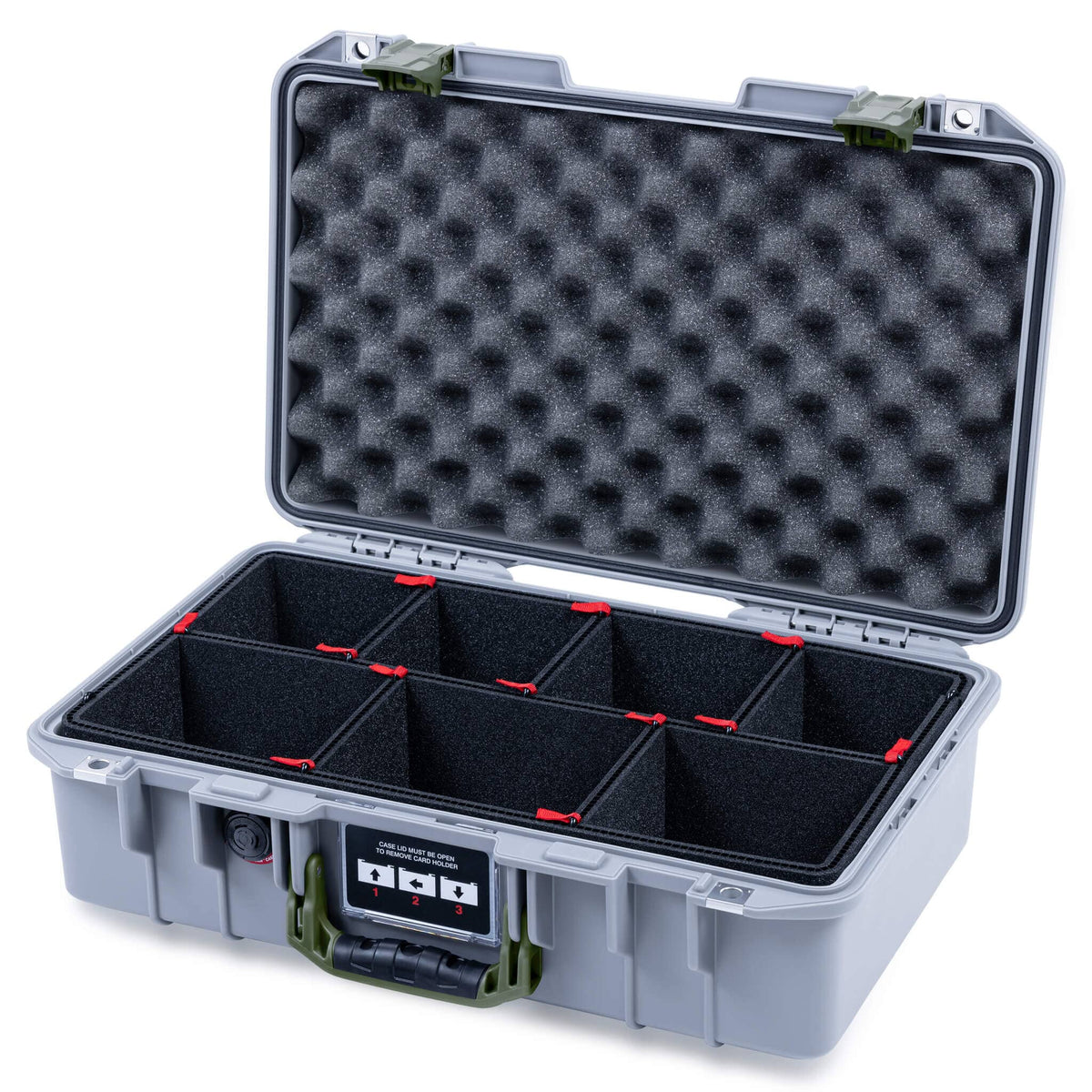 Pelican 1485 Air Case, Silver with OD Green Handle &amp; Latches TrekPak Divider System with Convoluted Lid Foam ColorCase 014850-0020-180-131