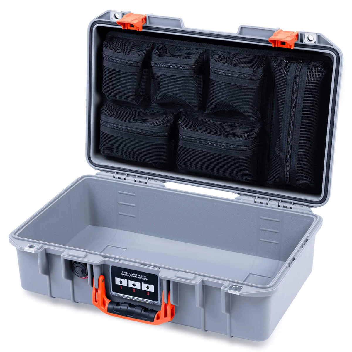 Pelican 1485 Air Case, Silver with Orange Latches ColorCase 