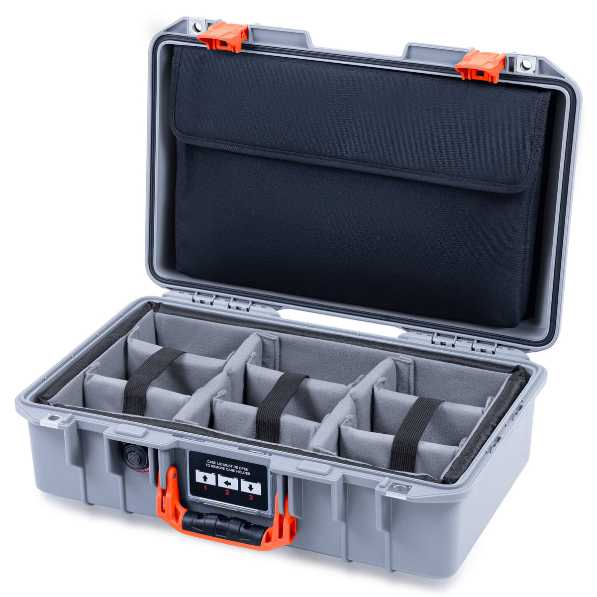 Pelican 1485 Air Case, Silver with Orange Latches ColorCase 