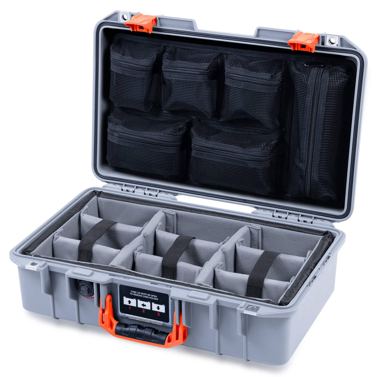 Pelican 1485 Air Case, Silver with Orange Latches ColorCase 