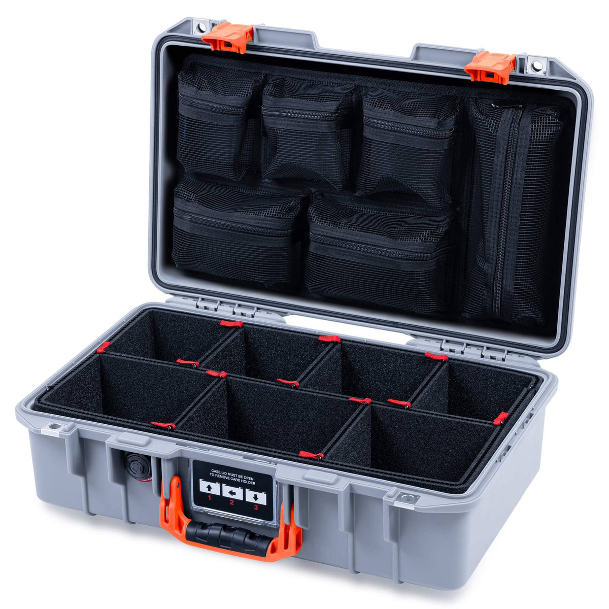 Pelican 1485 Air Case, Silver with Orange Latches ColorCase 