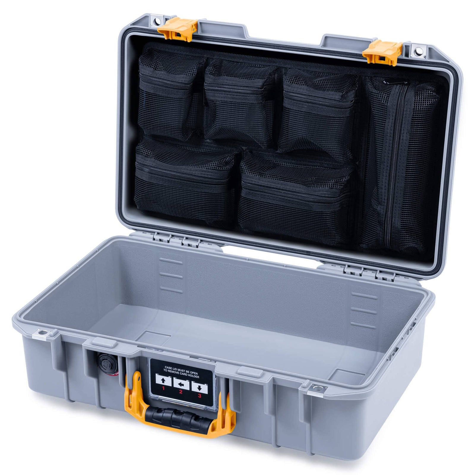 Pelican 1485 Air Case, Silver with Yellow Latches ColorCase 