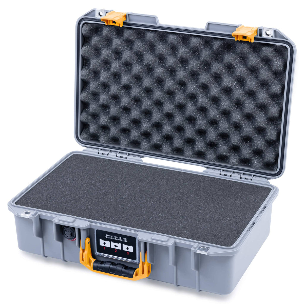 Pelican 1485 Air Case, Silver with Yellow Latches Pick &amp; Pluck Foam with Convolute Lid Foam ColorCase 014850-0001-180-241