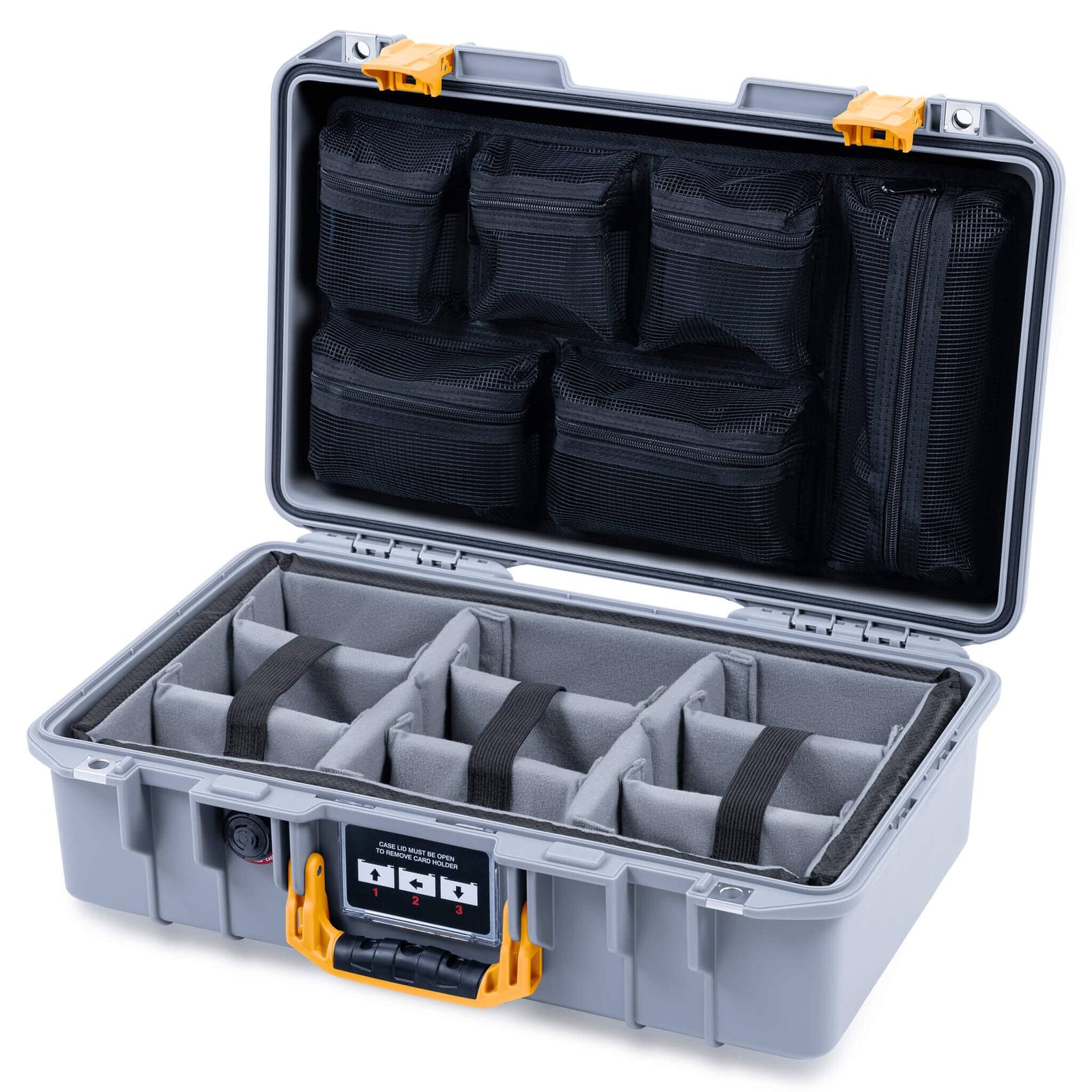Pelican 1485 Air Case, Silver with Yellow Latches ColorCase 
