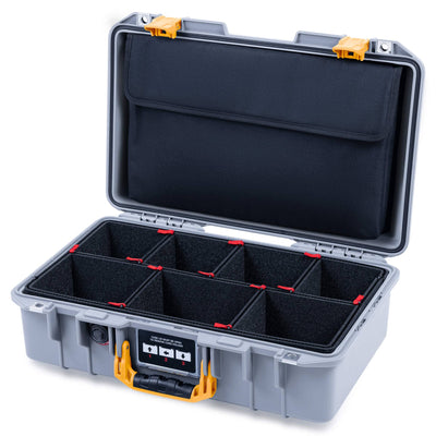 Pelican 1485 Air Case, Silver with Yellow Latches TrekPak Divider System with Computer Pouch ColorCase 014850-0220-180-241