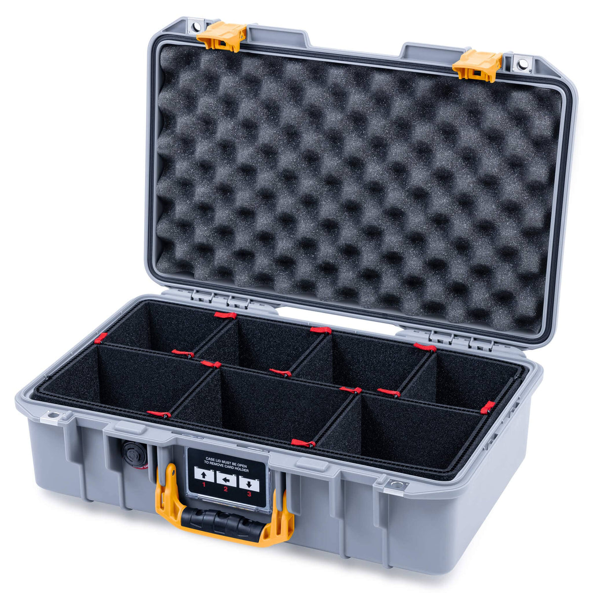 Pelican 1485 Air Case, Silver with Yellow Latches TrekPak Divider System with Convolute Lid Foam ColorCase 014850-0020-180-241