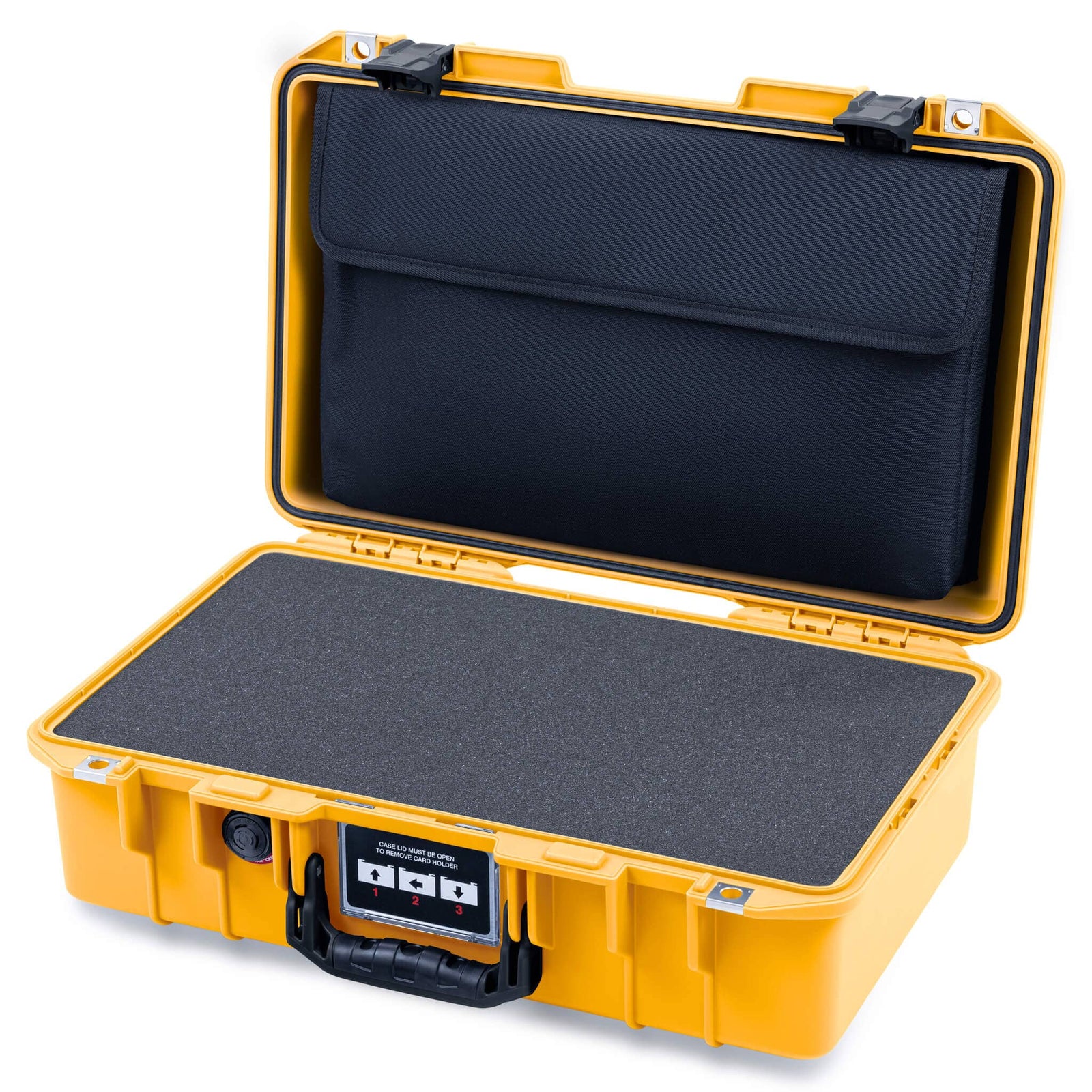 Pelican 1485 Air Case, Yellow with Black Latches Pick & Pluck Foam with Computer Pouch ColorCase 014850-0201-240-111