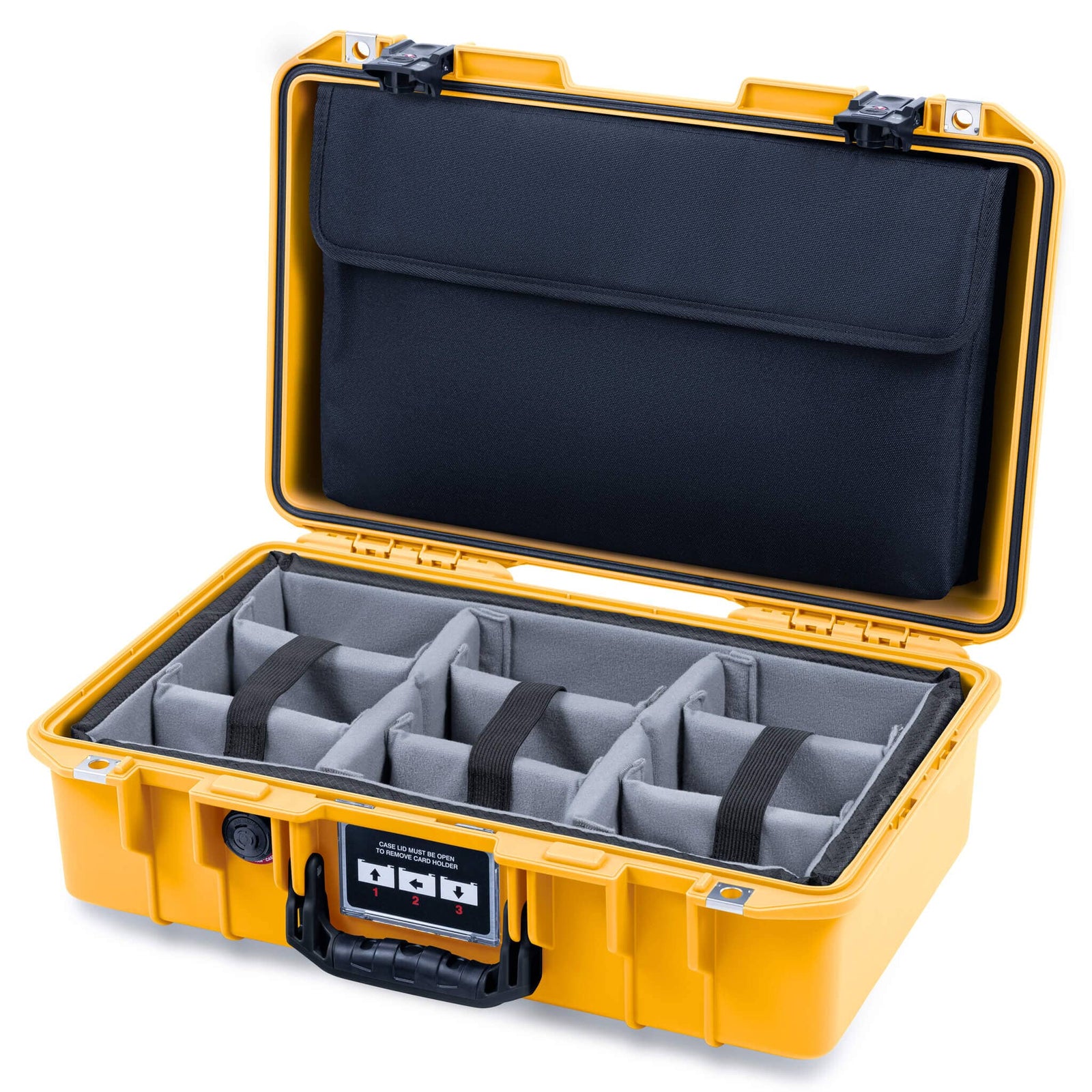 Pelican 1485 Air Case, Yellow with Black Handle & TSA Locking Latches Gray Padded Microfiber Dividers with Laptop Computer Lid Pouch ColorCase 014850-0270-240-L10