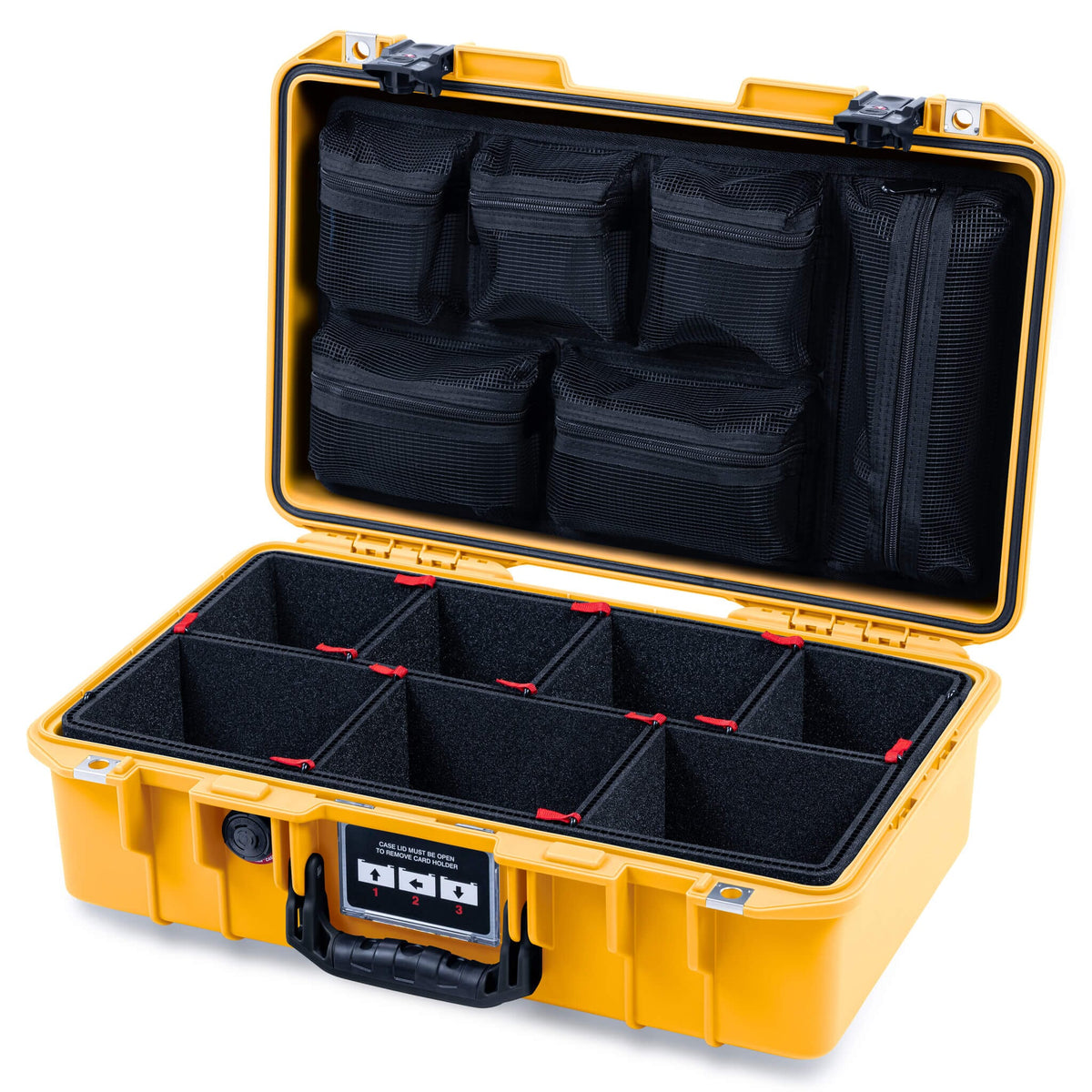 Pelican 1485 Air Case, Yellow with Black Handle &amp; TSA Locking Latches TrekPak Divider System with Mesh Lid Organizer ColorCase 014850-0120-240-L10