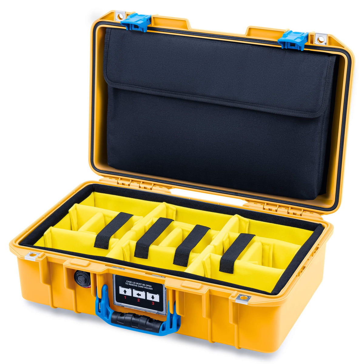 Pelican 1485 Air Case, Yellow with Blue Latches Yellow Padded Microfiber Dividers with Computer Pouch ColorCase 014850-0210-240-121