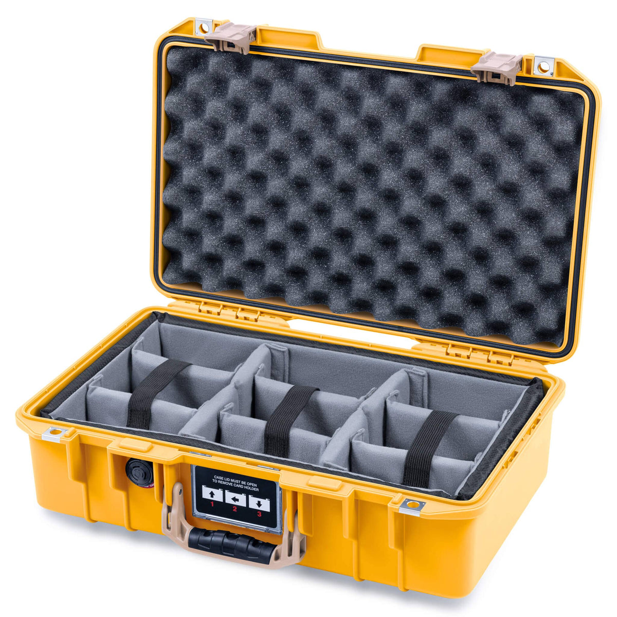 Pelican 1485 Air Case, Yellow with Desert Tan Handle &amp; Latches Gray Padded Microfiber Dividers with Convoluted Lid Foam ColorCase 014850-0070-240-311