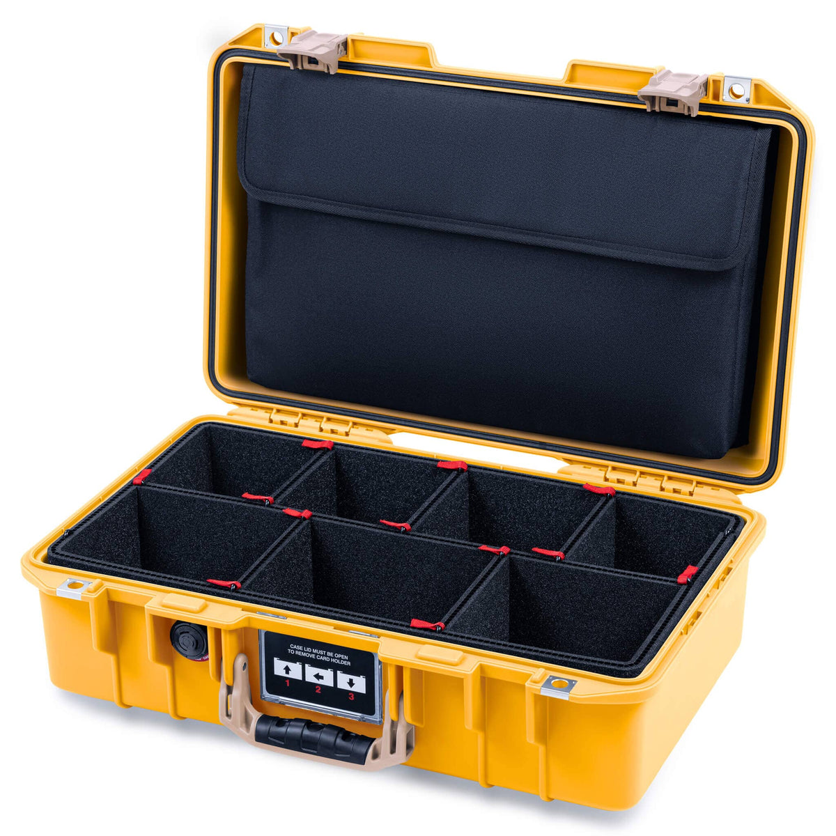 Pelican 1485 Air Case, Yellow with Desert Tan Handle &amp; Latches TrekPak Divider System with Laptop Computer Lid Pouch ColorCase 014850-0220-240-311