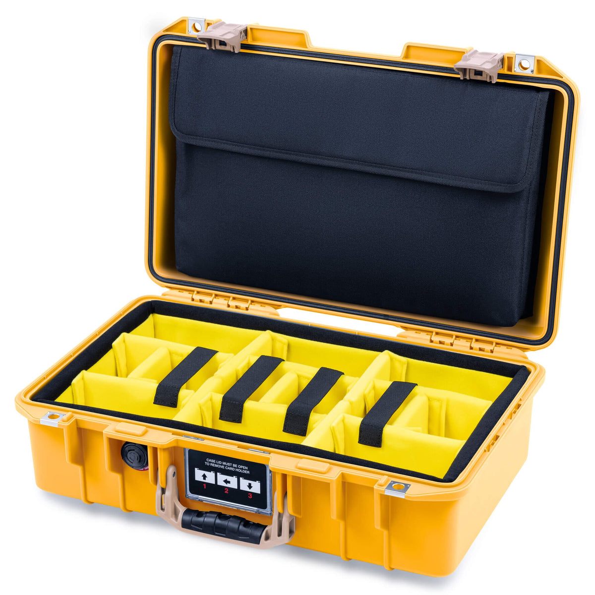 Pelican 1485 Air Case, Yellow with Desert Tan Handle &amp; Latches Yellow Padded Microfiber Dividers with Laptop Computer Lid Pouch ColorCase 014850-0210-240-311