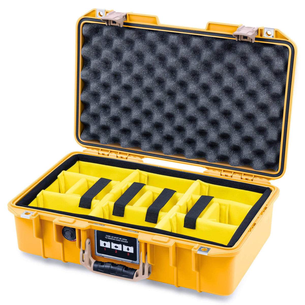 Pelican 1485 Air Case, Yellow with Desert Tan Handle &amp; Latches Yellow Padded Microfiber Dividers with Convoluted Lid Foam ColorCase 014850-0010-240-311
